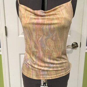 Womens Med pastel and gold iridescent stretch cowl neck cami sparkle date night